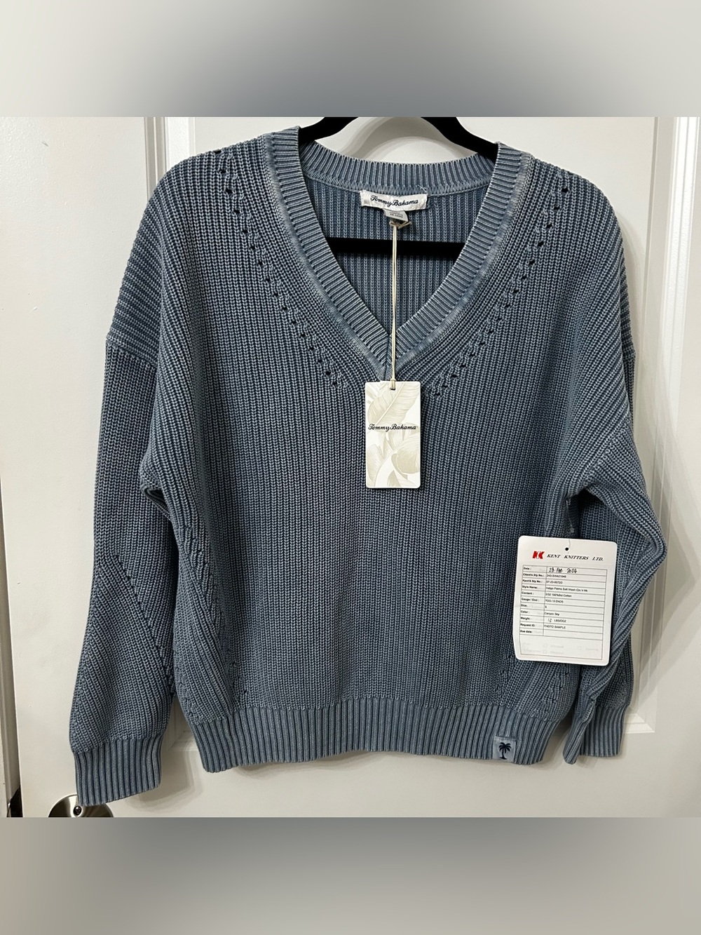 NWT Tommy Bahama Women's V-Neck Pullover Sweater - Slate Blue Indigo Palms Small